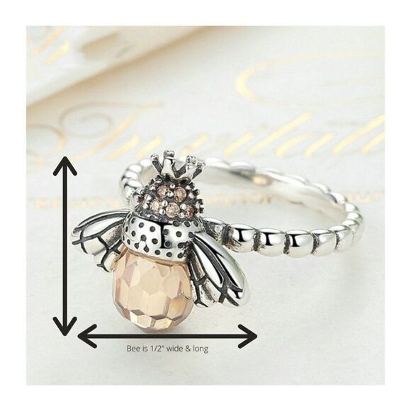 Ring Bumblebee Faceted Amber Colored Cubic Zirconia with Pave' Accents Stones - Picture 4 of 9